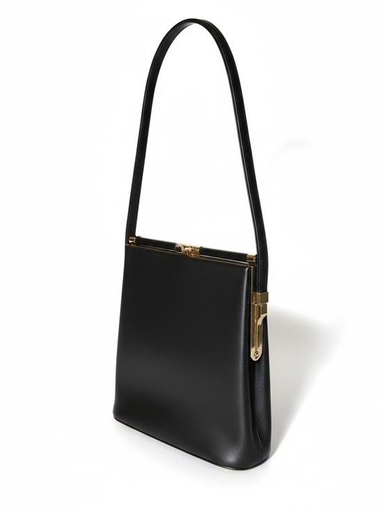 Handbags - Minimalist and sleek Black Top-Handle Shoulder Bag with Gold Hardware